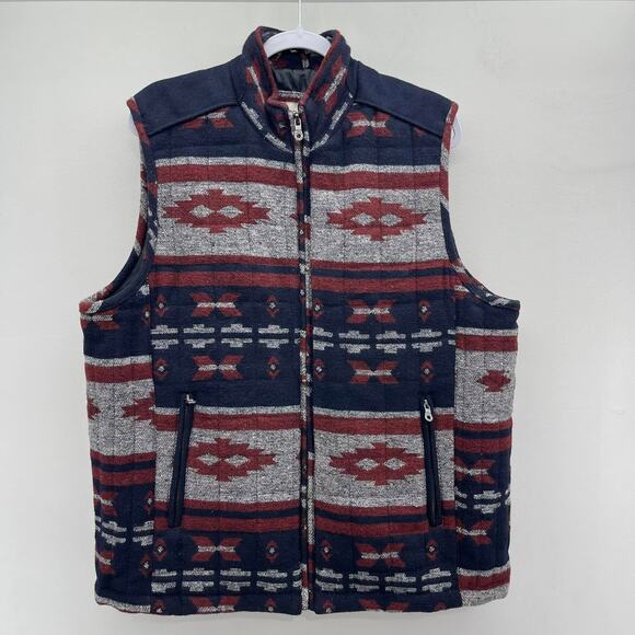 Cripple Creek Navajo Blanket Vest Mens Large Blue Red Gray Insulated Zip CR40649 - Picture 1 of 8